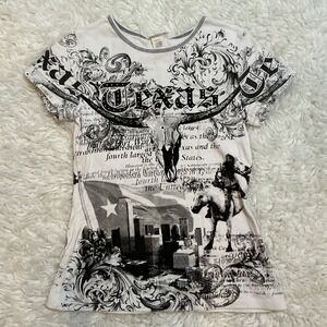 Big Bang Texas Graphic Tee Western‎ Skull Cowboy Y2K Grunge Top – Women's
